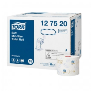 2ply white Tork Soft Mid-size toilet rolls box 127520 - Tork T6 - box 27