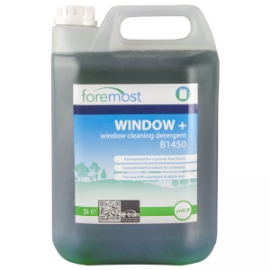 B1450 Window Plus detergent Super concentrated unperfumed multi purpose dishwashing detergent
Long lasting streak-free formulation
Biodegradable, phosphate and formaldehyde free
For use with squeegee and applicator
 Selden, C011 5lt