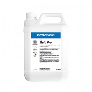 B2709 Prochem Multi Pro Professional general purpose pre-spotter and traffic lane pre-spray for carpets.Excellent for draught marks and greasy areas.Apply by sprayer to all heavily soiled areas before machine cleaning.Turquoise blue liquid with citrus mint fragrance.  5lt