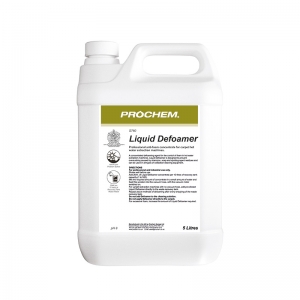 B2760 Prochem Liquid Defoamer High quality professional anti-foam concentrate for extraction machine recovery tanks.Contains high concentrate of powerful silicone emulsion which counteracts foam from previous shampoo residues.White liquid with mild odour.  5lt