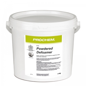B2762A Prochem Powdered Defoamer - 4kg Economical powdered defoaming agent which can be pre-diluted and added into waste tanks, prior to extraction cleaning.Contains pure silicone anti-foam and inert ingredients.White moist powder.  4kg