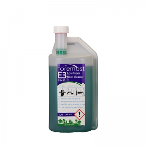 B3430 E3 Eco-Dose low Foam Floor Cleaner 1 litre Eco-dose concentrate system
Removes everyday dirt and grease on all types of hard floors
Low foaming - the product is easy to use and rinses off quickly without leaving potentially sticky or slippery residues
Whilst mainly used as a mopping solution, Low Foam Cleaner can be used through a trigger spray when extra control is required or when cleaning walls etc.
Ideal for use through scrubber dryers
 safedose, safe dose, safe-dose, concentrate system, v mix, v-mix, vmix, ultra-dose, ultra dose, evolution, chemical dilution system, multidose, accudose, eco-dose, ecodose, eco dose, environmentally friendly chemicals, eco chemicals, green chemicals, V300 1lt