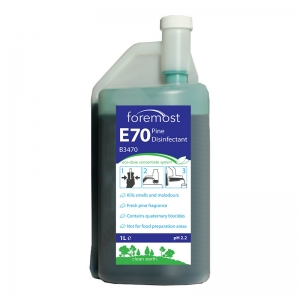 B3470 E70 Eco-dose Pine Disinfectant concentrate 1 litre E70 Eco-Dose Pine disinfectant concentrate
Kills smells and malodours
Fresh pine fragrance
Contains quaternary biocides
Not for food preparation areas  1lt