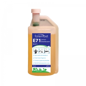 B3471 E71 Eco-dose Lemon Disinfectant concentrate 1 litre E70 Eco-Dose Lemon disinfectant concentrate
Kills smells and malodours
Fresh lemon fragrance
Contains quaternary biocides
Not for food preparation areas  1lt