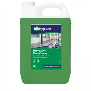 B4640 Biological heavy duty floor cleaner 5lt BioHygiene Heavy Duty Floor Cleaner utilises a low foaming, multi surfactant degreasing system in combination with chelating and alkalinity agents to cut through the toughest greasy soils and make floors less slippery.
Powerful formulation cuts through heavy grease leaving surfaces clean and shiny
Makes floors less slippery and hazardous
Removes scuffs, grease, grime and fatty deposits from a variety of surfaces
Suitable for all water resistant unprotected hard floors
Effective in hard or soft water
Suitable for use on most surfaces without causing dulling or damaging paintwork
Low odour and volatility no chlorinated solvents or flammable alcohols
Safer for the user than traditional cleaners
Suitable for internal and external use
 probiotic, BioHygiene, Bio Hygiene, Biological Preparations, Enzyme 5lt
