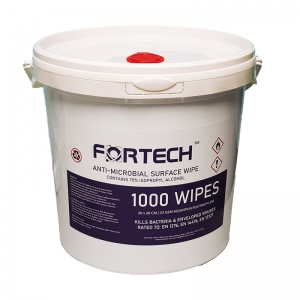 B8006 Fortech 70% alcohol wet wipes in bucket 1000sh 20x20cm EN 14476 
Approved to EN 14476, EN 1276 and EN 13727
Virucidal and easy to use  1000