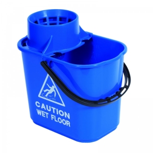 Professional 15lt mopstrainer bucket with safety msg Blue