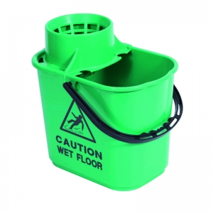Professional 15lt mopstrainer bucket with safety msg Green