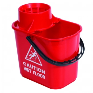 Professional 15lt mopstrainer bucket with safety msg Red