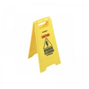 Window cleaning in progress yellow safety sign