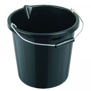 3 gallon black plastic heavy duty bucket round (builders style)