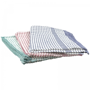 Textured rice weave tea towels with coloured check