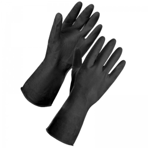 12 x Black heavy duty rubber gloves Large