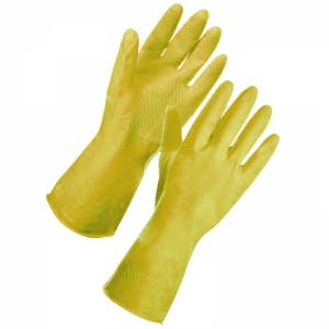12 x Yellow premium household gloves Large