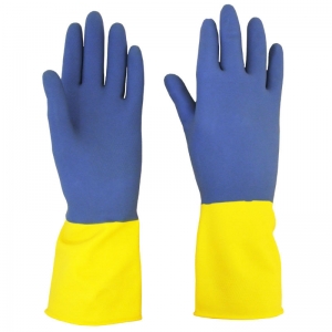 Heavyweight double dip household gloves blue/yellow Large
