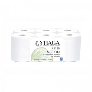 Tiaga Motion 2ply white towel roll 143m