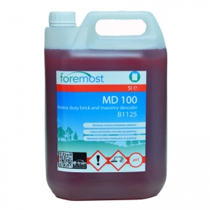 B1125 MD100 Acid concrete cleaner & descaler Heavy duty brick and masonry descaler
Removes cement and plaster splashes
Cleans and etches concrete pre-painting
Removes rust from metals prior to painting
 Selden, H006 5lt