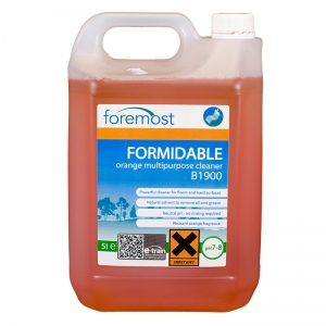 B1900 Formidable Orange based multipurpose cleaner Powerful cleaner for floors and hard surfaces
Natural solvent to remove oil and grease
Neutral pH - no rinsing required
Pleasant orange fragrance
 citrus, citraclean, citra clean, CC5 5lt