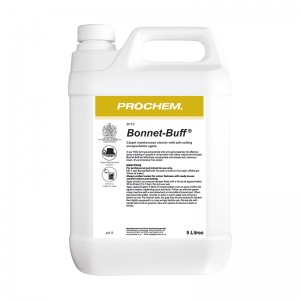 B2017 Prochem Bonnet-Buff Low VOC formula concentrate with anti-soil properties for effective spray cleaning of carpets in conjunction with rotary carpet bonnet pads. Clear liquid with lemon and lavender fragrance.  5lt
