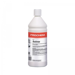 B2277 Prochem Solvex A water-rinseable, non-volatile blend of penetrating solvents and detergents for gloss and emulsion paints, nail polish, varnish and solvent soluble inks on carpets, fabrics and other surfaces.Clear solvent with aromatic odour.  1lt