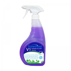 B3920 V1 Firewall Virucidal Cleaner 750ml V1 Firewall cleans and sanitises frequently touched items such as door handles, tables, banisters etc. and is suitable for damp mopping floors.Suitable for use in all public areas
Non-hazardous, non-toxic and bleach free
Essential in fighting cross-contamination
Passes EN 1276, 13704, 1650, 14476 & 14675
Independently proven to kill the HIV, Hepatitis C, H1N1 Influenza viruses, Swine Flu,  MRSA & Clostridium difficile. Also certified to kill common food poisoning bacteria including Salmonella typhimurium, Listeria monocytogenes and Escherichia coli.
 the one range, the 1 range, virus killing, anti-bacterial, hard surface cleaner, T066, t66, selgiene ultra, viricidal, germ kill, swine flu, MRSA, hospitals, medical, B1103 750ml