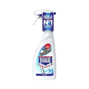 B4051 Spray Viakal washroom limescale remover 500ml  Viakal descaler helps effectively remove the build-up of limescale deposits, leaving surfaces shiny and watermark-free.
Ideal for large surfaces
Great for removing limescale but it also creates a barrier to prevent watermarks from returning, even in very hard water areas.
Can be used as a kitchen or bathroom cleaner for a variety of surfaces  500ml