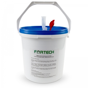 B8005 Fortech sanitising wet wipes in bucket 1000sh 20x20cm Kill Bacteria without using extra water!
For cleaning and disinfecting food preparation areas, medical environments, hospitals, surgeries, vets, leisure equipement, education establishments, labatories, clean rooms and factories.
 Also suitible for the working environment - computers, desks, phones, worktops, etc.
  1000
