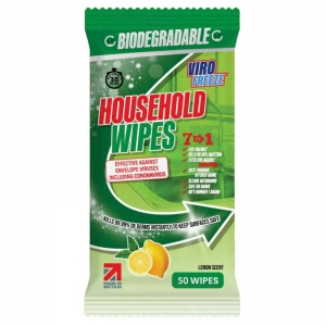 Biodegradable virucidal cleaning lemon scent wipes in pouch pack - 70