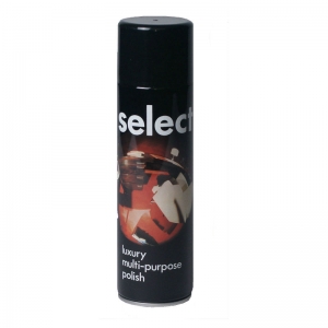 B9002 Select furniture polish aerosol Select is a superior silicone based spray polish for furniture , tiles, marble, stainless steel, and mostplastic and vinyl coated material.Removes finger marks, surface dirt, smudges etc, and produces a glowing finish to be proud of. Selden, K005, K05, mr sheen, pledge polish 480ml