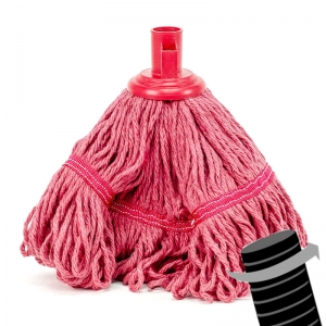 D3020VR Twister Hygiene banded mop head with coloured antibac yarn 250g Red   Made from coloured antibac yarn, which is washable and re-usable.
This mop has looped ends rather than cut ends.
Less fluffy, therefore more hygienic and better for putting down polish / seal.
It also has bands holding the yarn together to help it stay flat.
To fit threaded handle mophead, mop head, mop, floor mopping, mopheads, mop heads, screw on mop, screw-on mop, screw top mop, screw head mop, threaded mop, twister mop, antibac mop, antibacterial mop,  