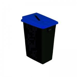 60 litre slim fit black recycling bin with blue paper slot lid