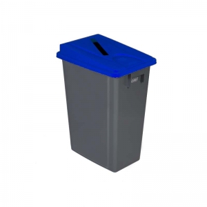 60 litre slim fit grey recycling bin with blue paper slot lid