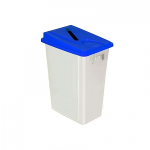 60 litre slim fit white recycling bin with blue paper slot lid