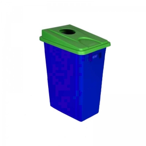 60 litre slim fit blue recycling bin with green round aperture lid
