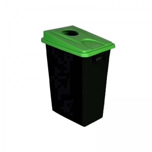 60 litre slim fit black recycling bin with green round aperture lid