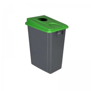 60 litre slim fit grey recycling bin with green round aperture lid