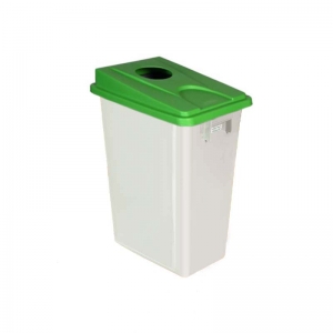 60 litre slim fit white recycling bin with green round aperture lid