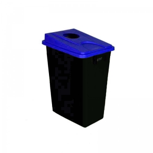 60 litre slim fit black recycling bin with blue round aperture lid