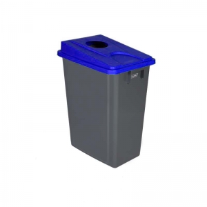 60 litre slim fit grey recycling bin with blue round aperture lid