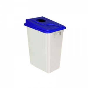 60 litre slim fit white recycling bin with blue round aperture lid