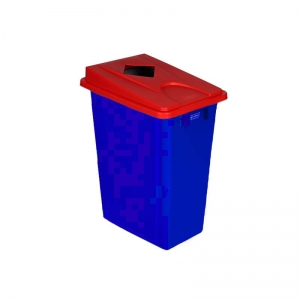 60 litre slim fit blue recycling bin with red square aperture lid