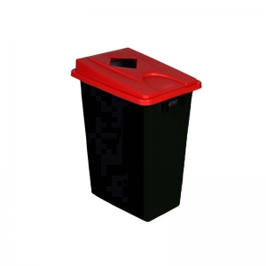 60 litre slim fit black recycling bin with red square aperture lid