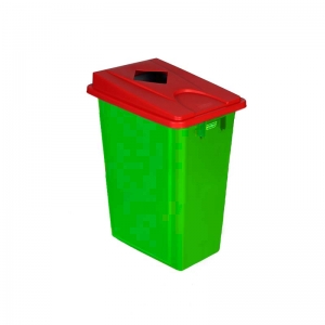 60 litre slim fit green recycling bin with red square aperture lid