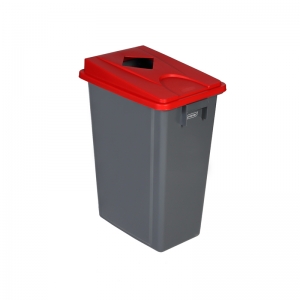 60 litre slim fit grey recycling bin with red square aperture lid