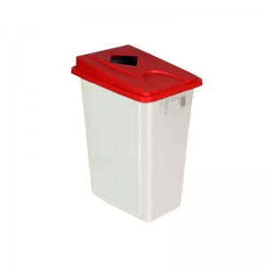 60 litre slim fit white recycling bin with red square aperture lid