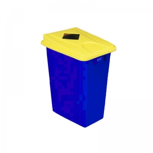 60 litre slim fit blue recycling bin with yellow square aperture lid