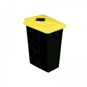 60 litre slim fit black recycling bin with yellow square aperture lid