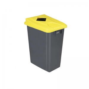 60 litre slim fit grey recycling bin with yellow square aperture lid