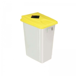 60 litre slim fit white recycling bin with yellow square aperture lid