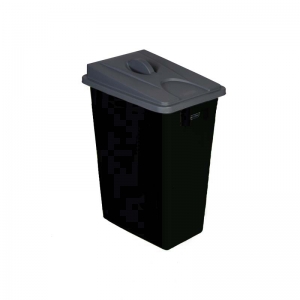 60 litre slim fit black recycling bin with grey handle lid